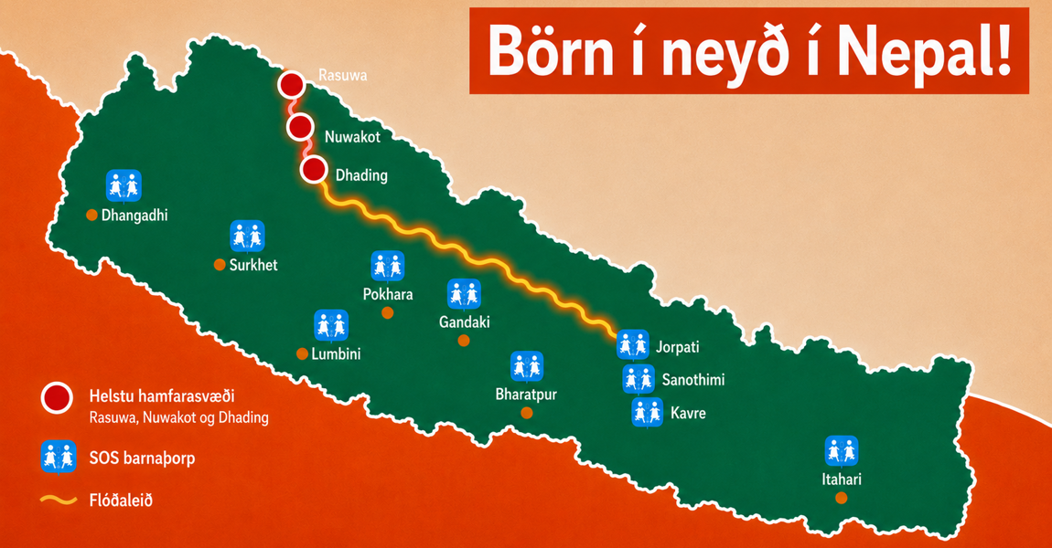 Börn í neyð eftir mannskæð skyndiflóð í Nepal