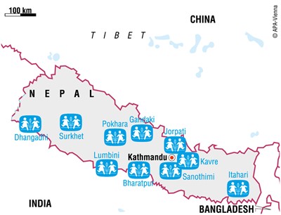 Nepal liggur á milli Kína og Indlands