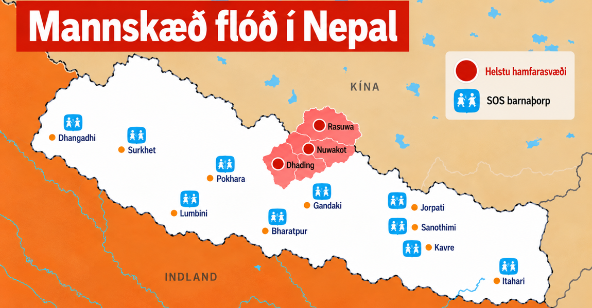 Börn í neyð eftir mannskæð skyndiflóð í Nepal