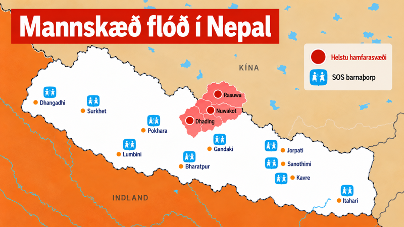 SOS Barna­þorp­in hafa starf­að í Nepal frá ár­inu 1972 og starf­semi sam­tak­anna er víð­tæk í land­inu. Þar eru tíu SOS barna­þorp. 